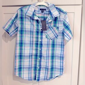 Tommy Hilfiger Boys Short Sleeve Button-Up Shirt plaid size Large 16/18 NWT